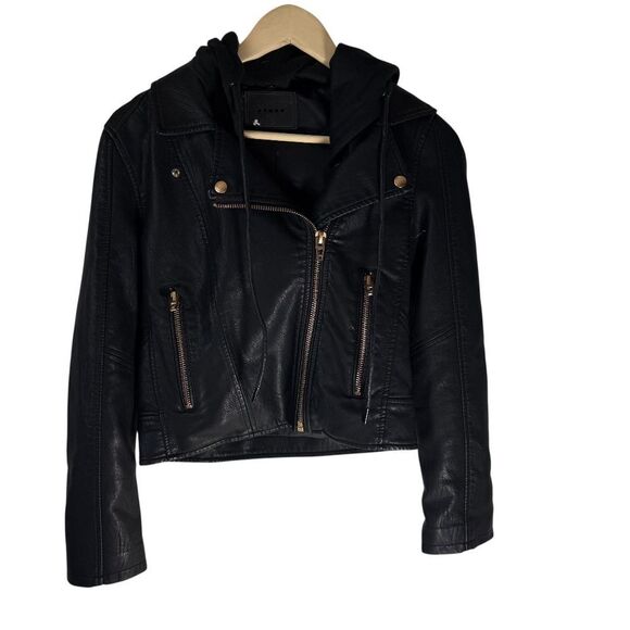 Blank NYC Black Faux Leather Hoodie Style Moto Jacket Sz XS - Picture 2 of 9
